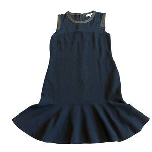 Sandro Black Silk Blend Dress Sleeveless Party Vegan Leather Trim Size 2 Medium